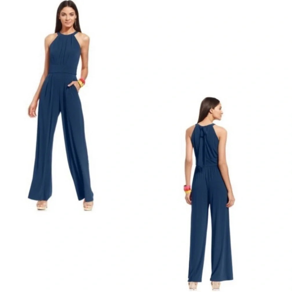 VINCE CAMUTO Blue Wide-Leg Halter Jumpsuit Size S - Picture 12 of 12